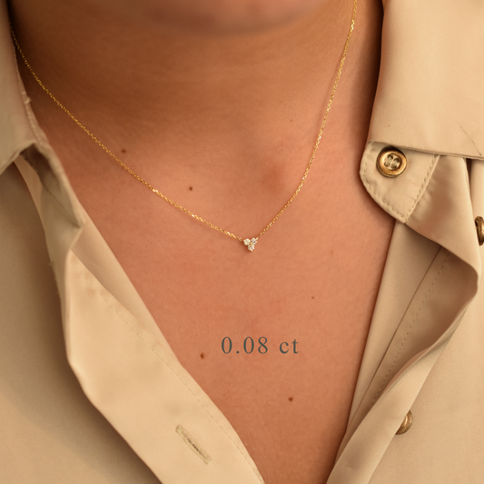 14K Gold Diamond 3 Stone Cluster Necklace | 0.08 Carat | Elegant Jewelry