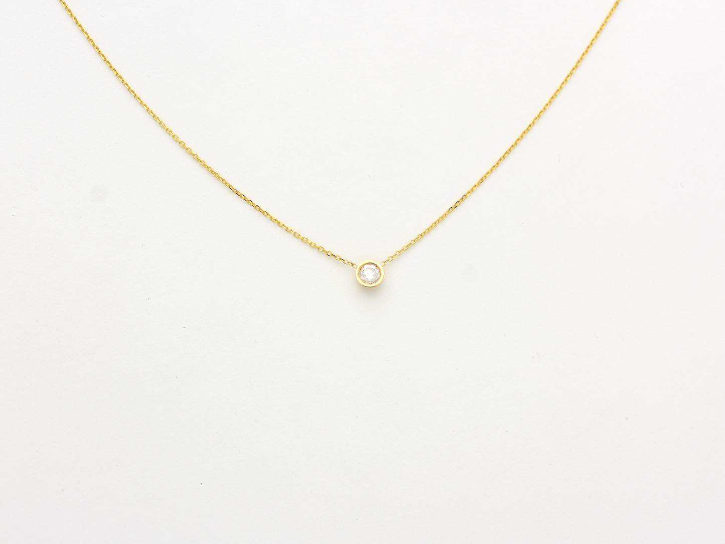 14k gold bezel set diamond solitaire necklace 0.20 carat natural diamonds