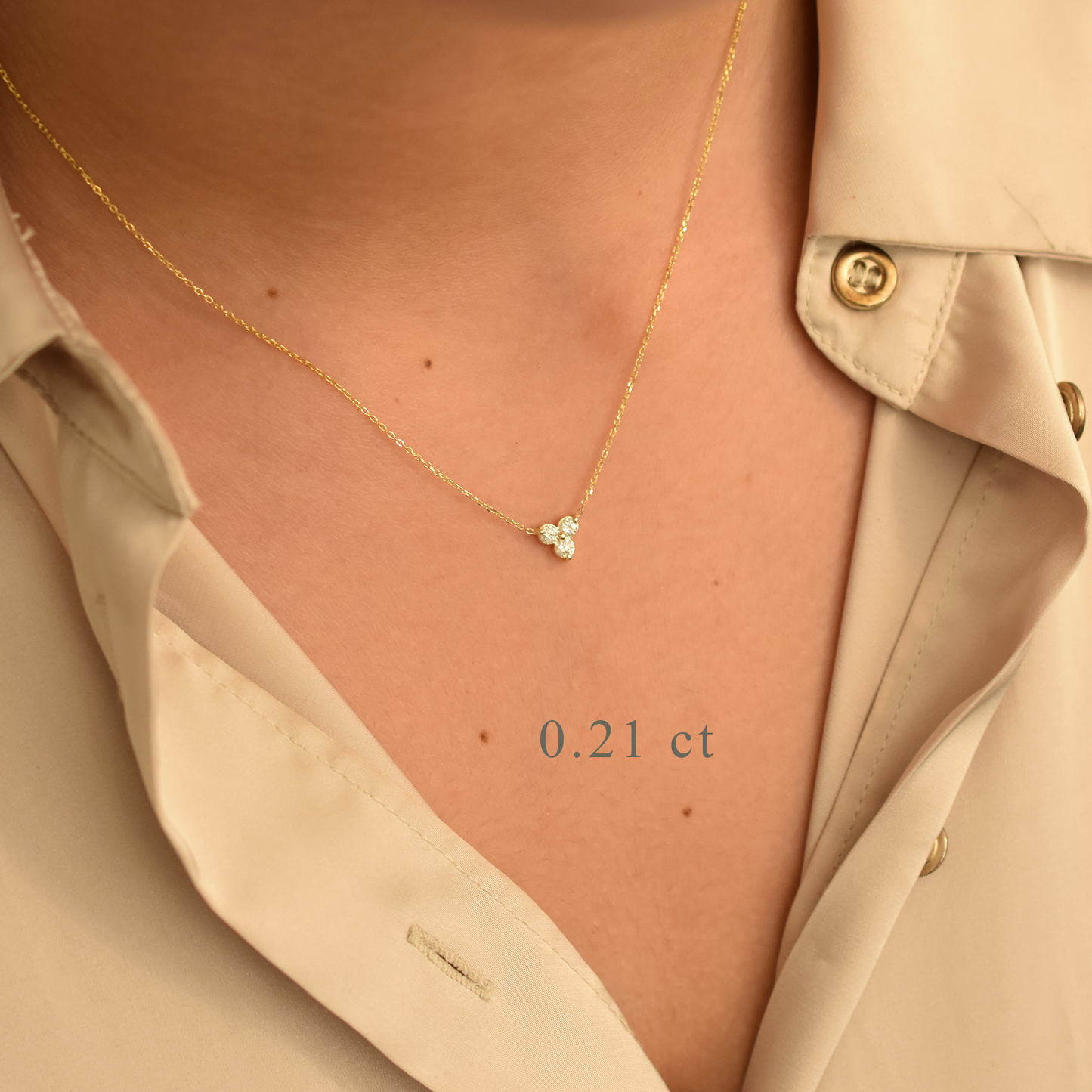 14K Gold Diamond 3 Stone Cluster Necklace | 0.21 Carat | Elegant Jewelry