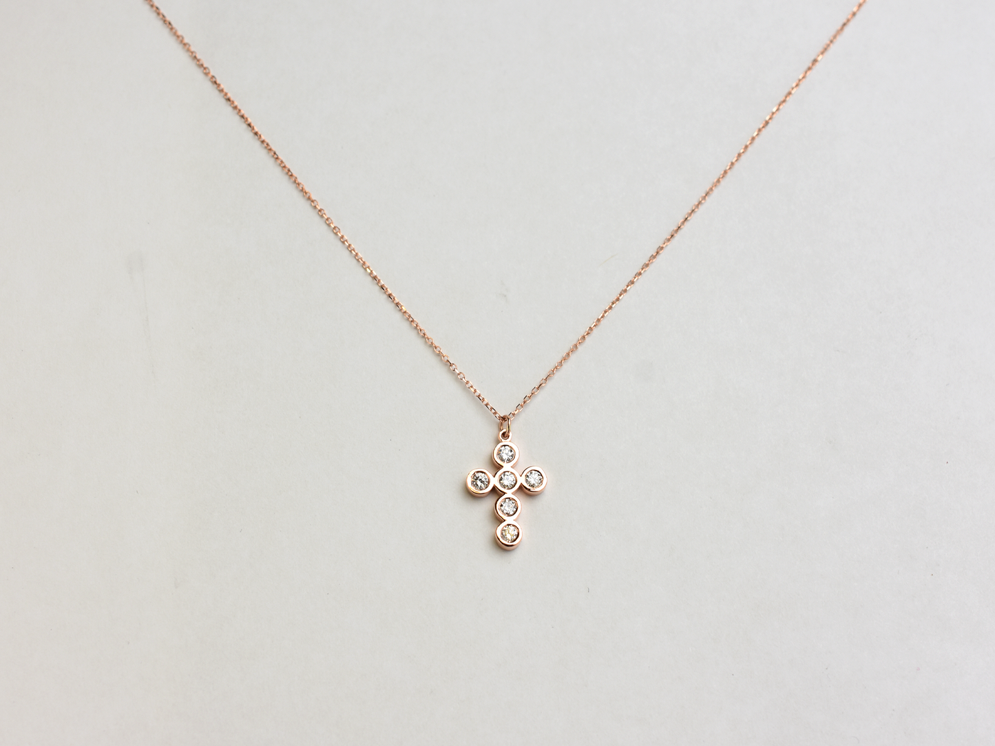 Diamond Bezel Cross 14k solid Rose Gold