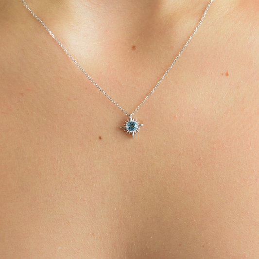 14k Swiss Blue Topaz North Star Necklace