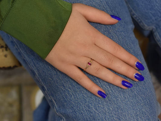 14K Gold Ruby Ring with heart accent