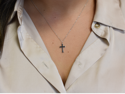 14k gold black Enamel cross necklace