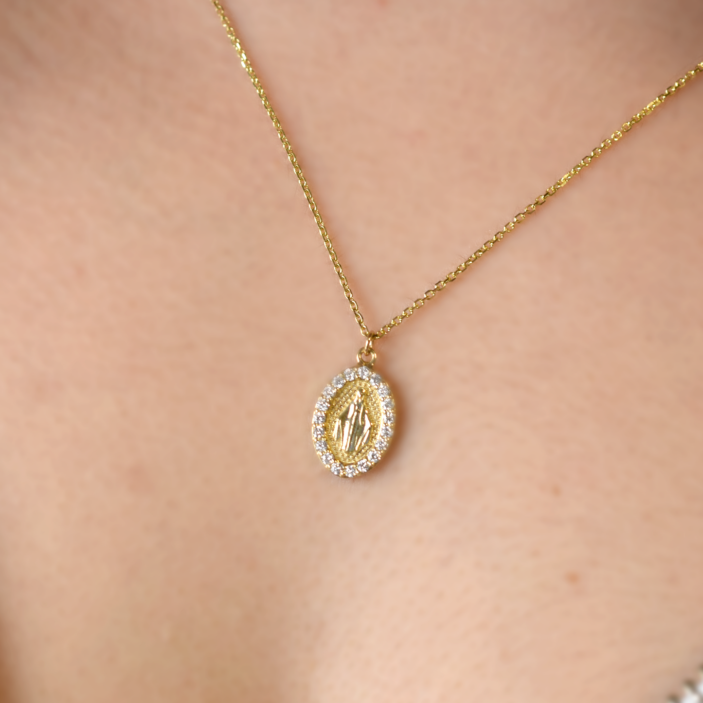 14k Diamond Virgin Mary Necklace