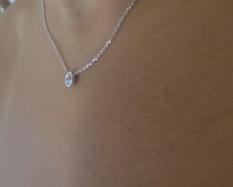 14k White Gold Diamond Solitaire Necklace