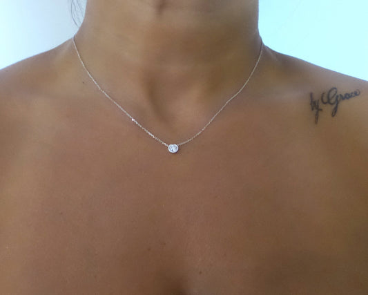 14k White Gold Diamond Solitaire Necklace