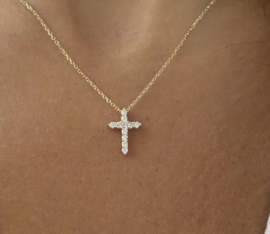 14k gold diamond cross necklace
