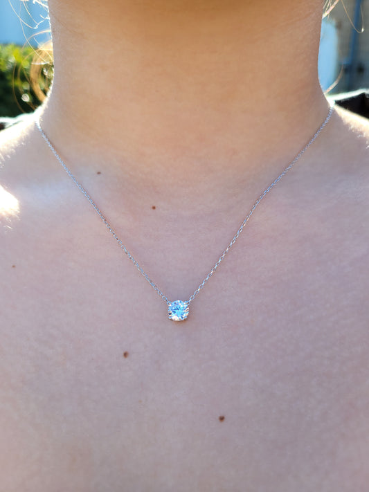 Silver Solitaire CZ Necklace