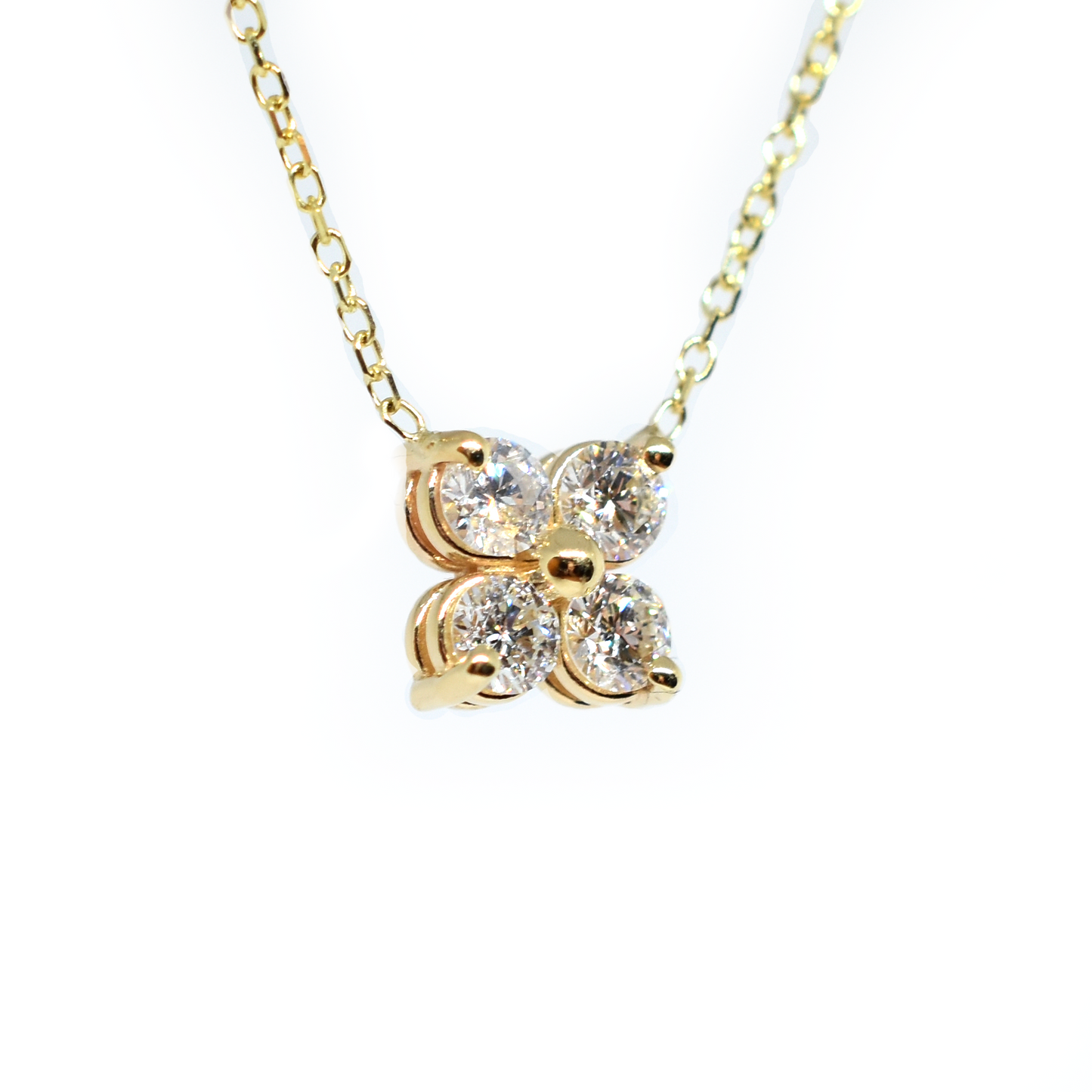 14K Four Diamond Cluster Necklace