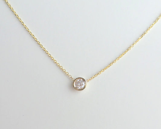 14k gold bezel set diamond solitaire necklace 0.20 carat natural diamonds