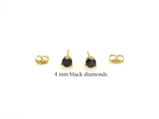 14k gold black diamond stud earrings with a 0.50 carat round shape black diamonds 