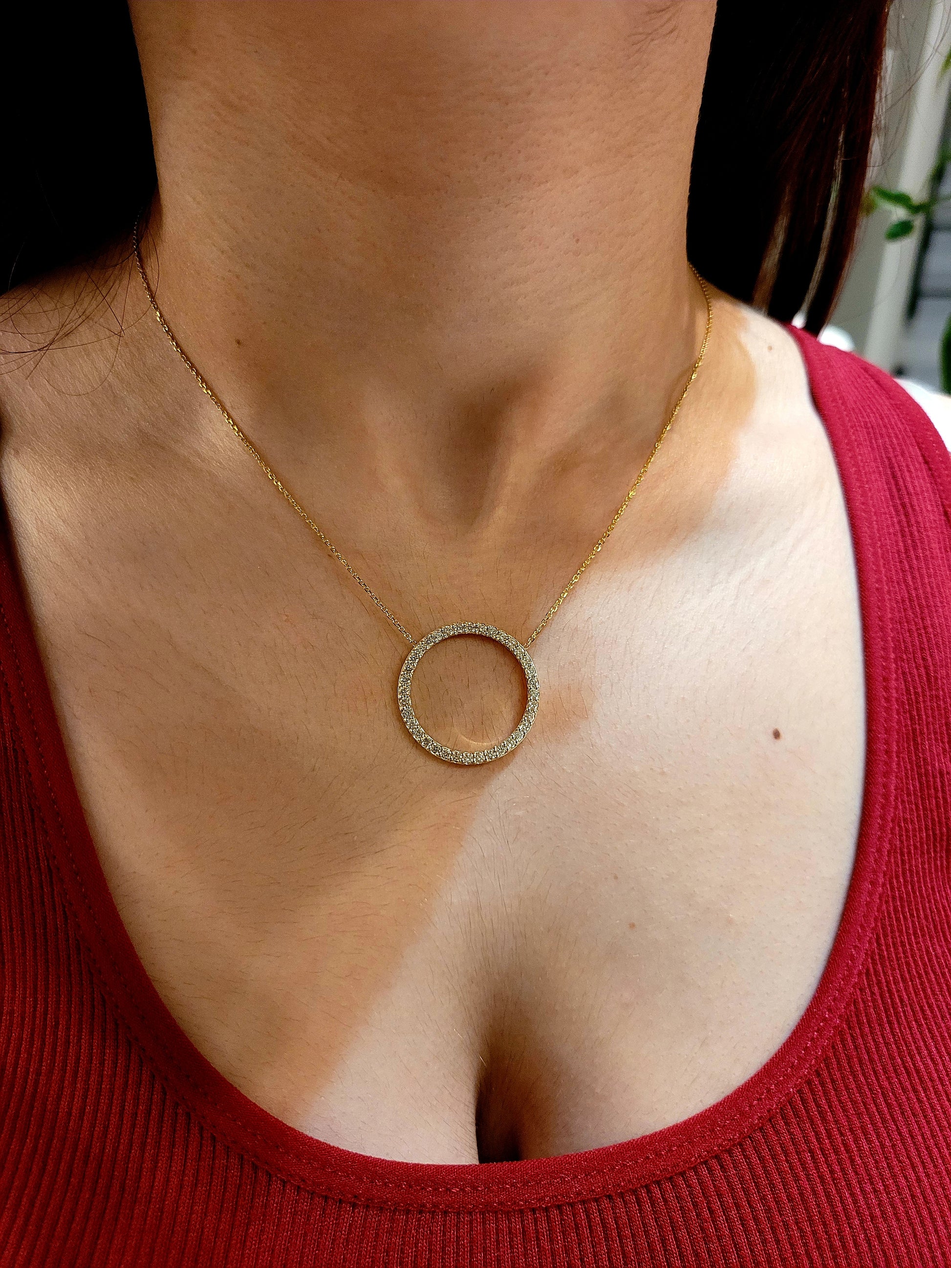 Diamond circle necklace / 14k solid gold 1 carat total ethically sourced  diamonds / Layering statement