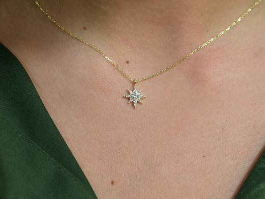 14K Rose Gold Diamond North Star Necklace | Dainty Celestial Jewelry