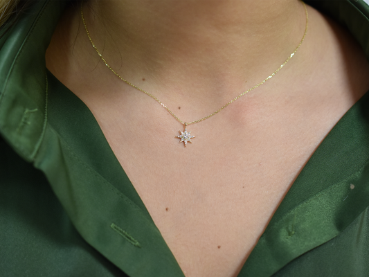 14k White Gold North Star Necklace / Dainty Celestial necklace