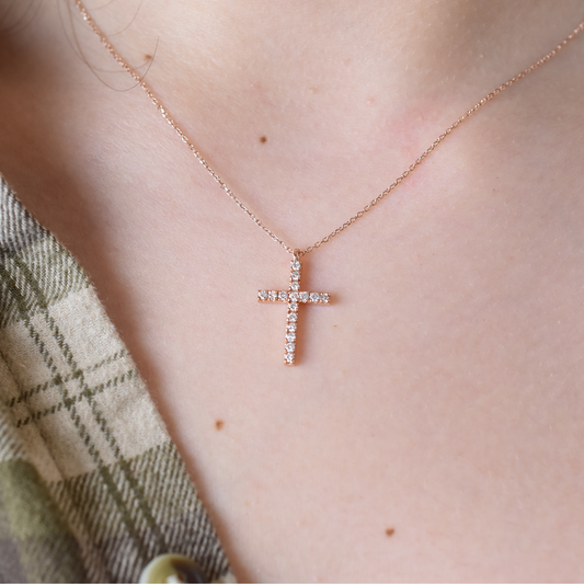 14k 0.35ct Diamond Cross Necklace