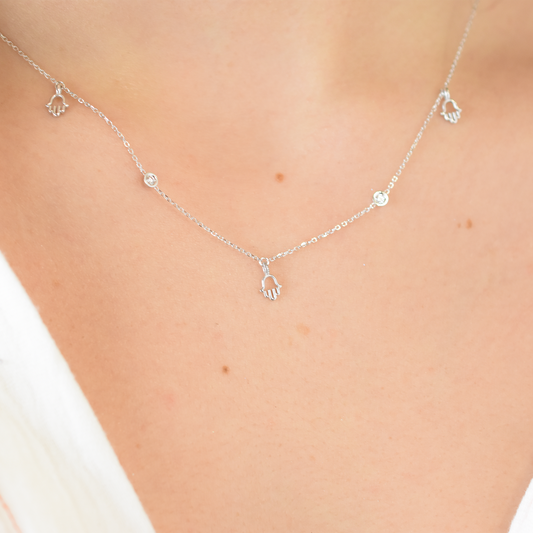 14k Mini Diamond Hamsa Station Necklace