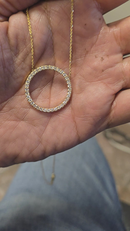 Diamond circle necklace / 14k solid gold 1 carat total ethically sourced  diamonds / Layering statement