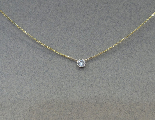 14K Gold Diamond Bezel Necklace 0.10ct