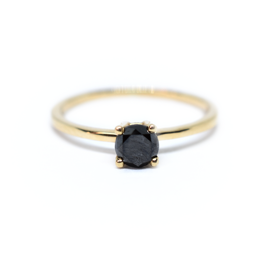 14K Gold Round Black Diamond Ring