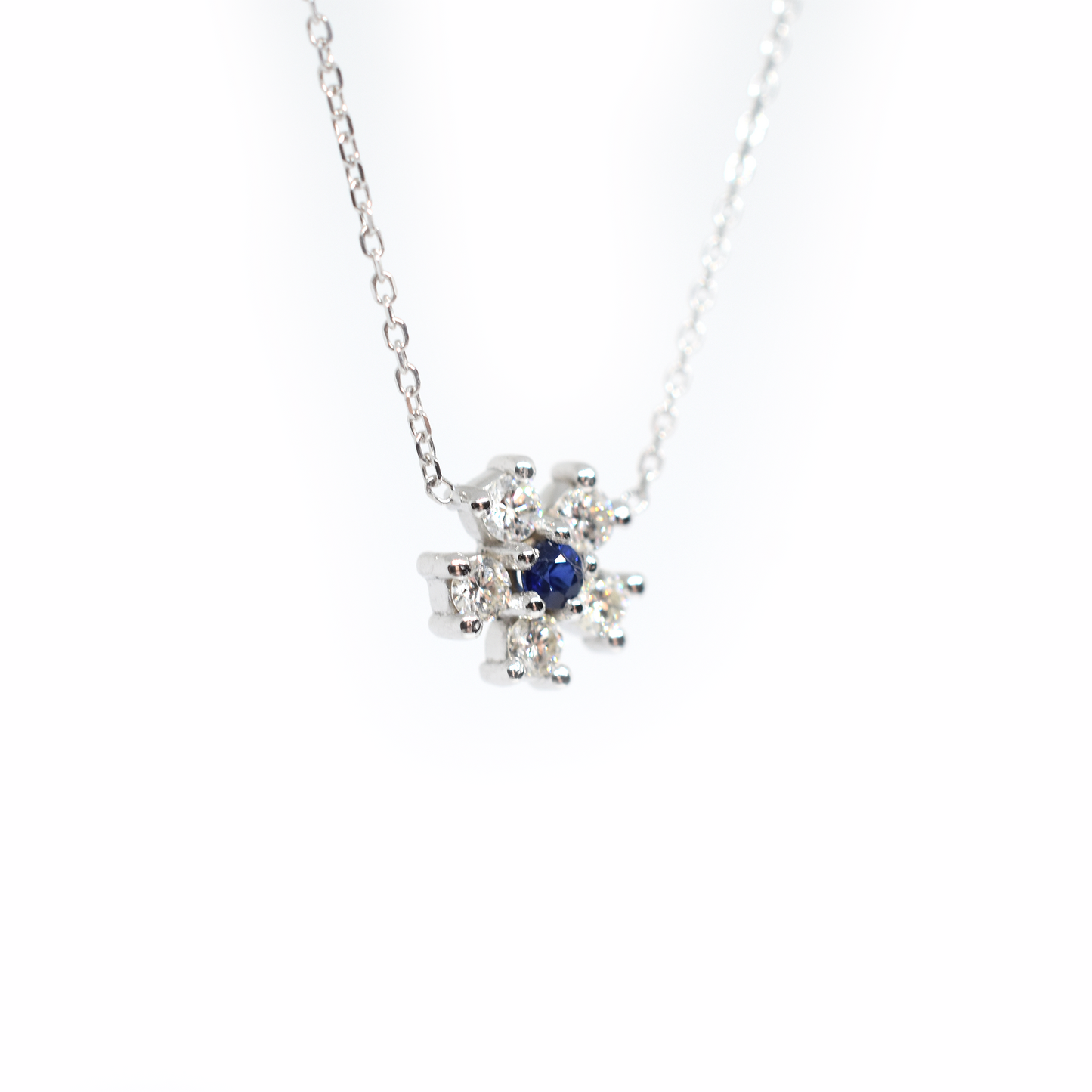14k Gold Diamond Sapphire Flower Necklace