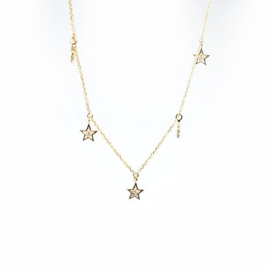 14k Gold Diamond Five Star Necklace
