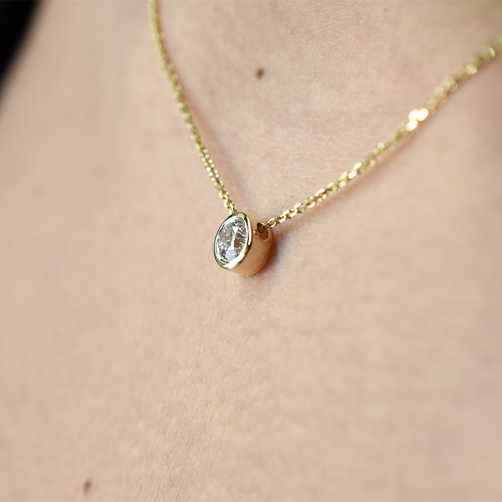 14K Gold 0.45ct Diamond Bezel Necklace