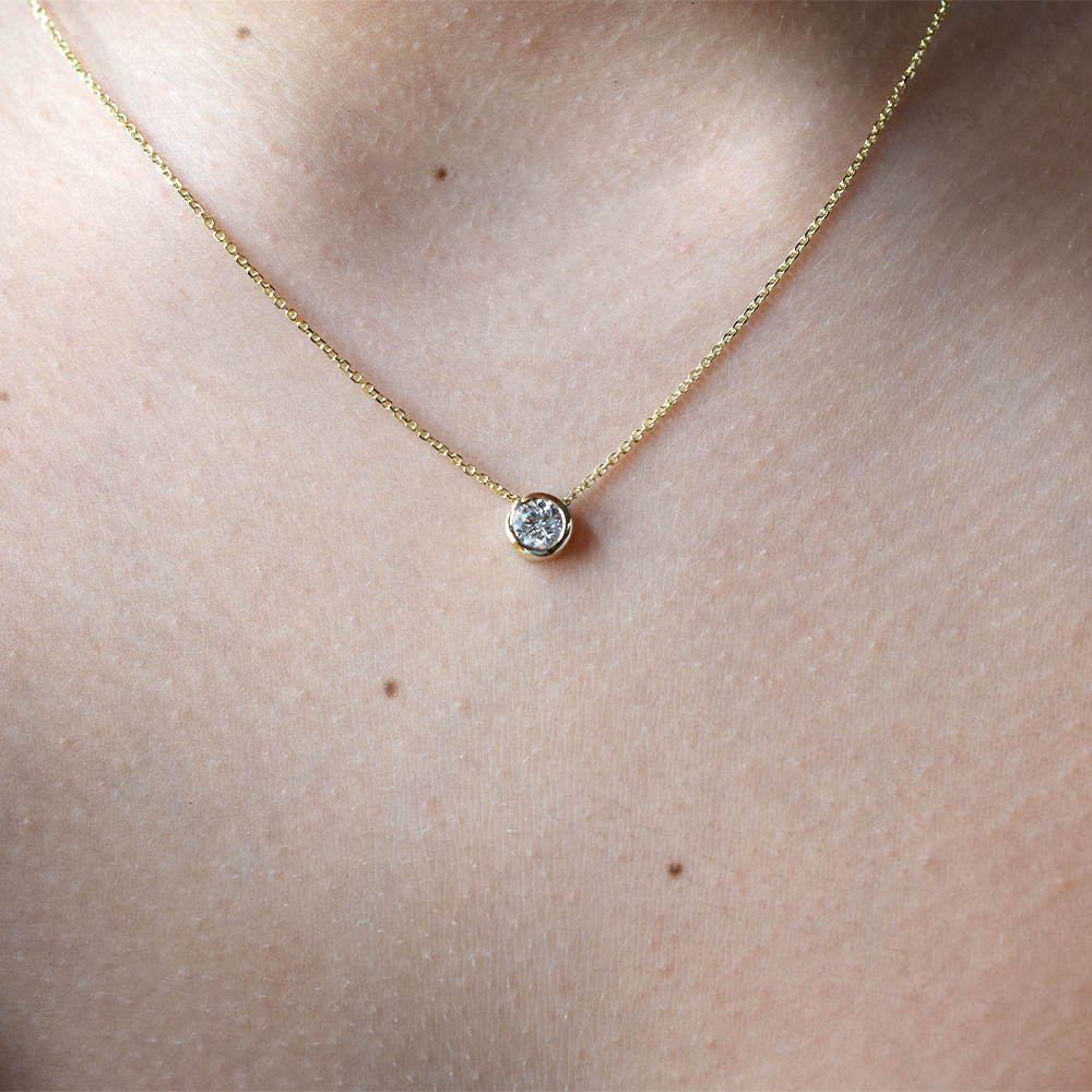 14K Gold 0.45ct Diamond Bezel Necklace