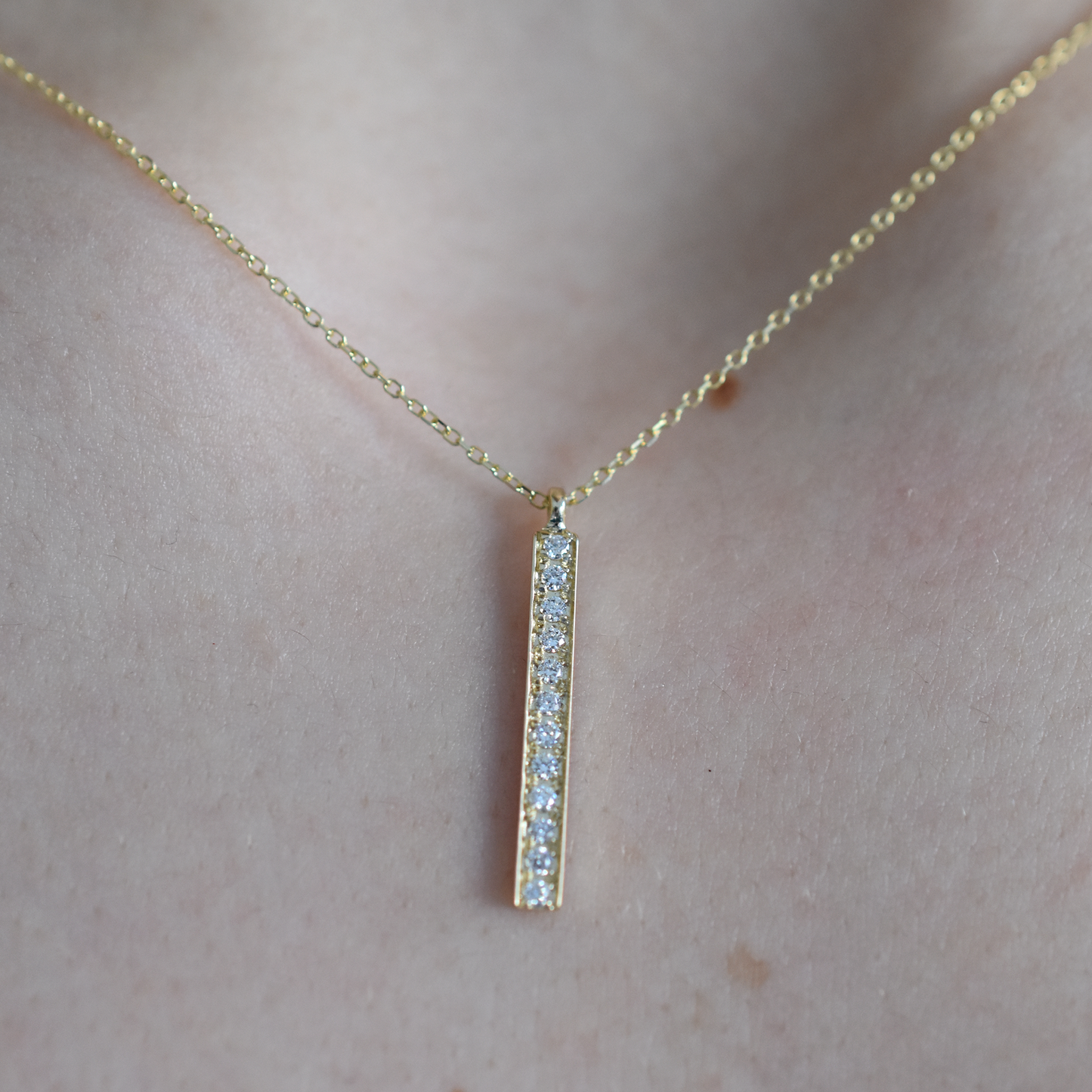 14k Horizontal Diamond Bar Necklace