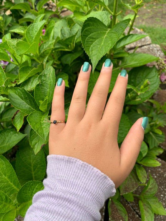 14K Gold Round Black Diamond Ring