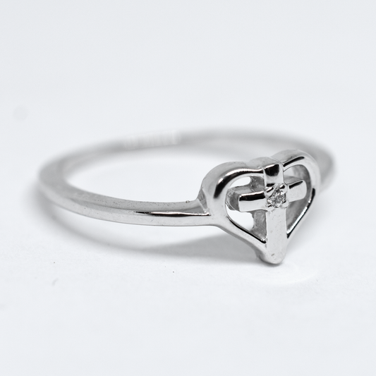 14k Gold Diamond Heart Cross Ring
