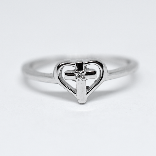 14k Gold Diamond Heart Cross Ring